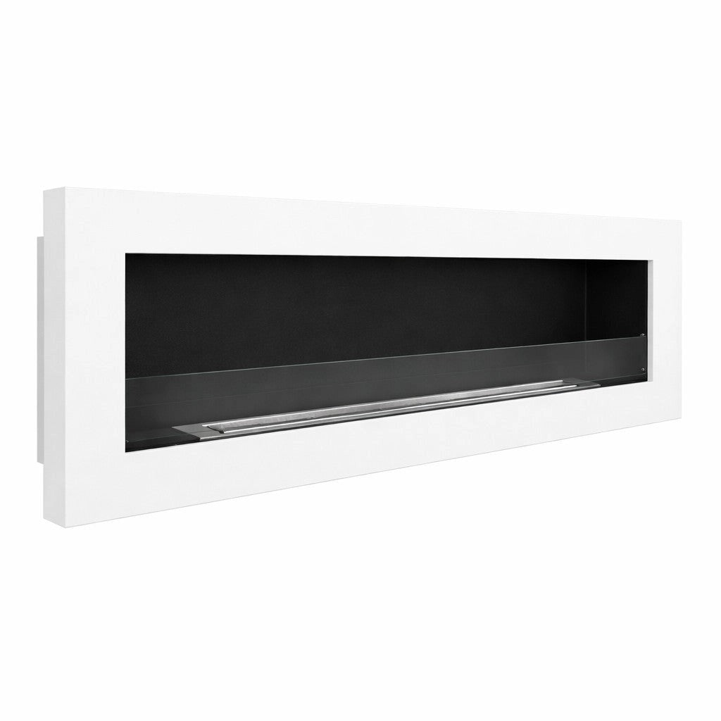 Camino a Bioetanolo da Incasso a Parete 120x15x40 cm Livorno Struttura in Acciaio Bianco