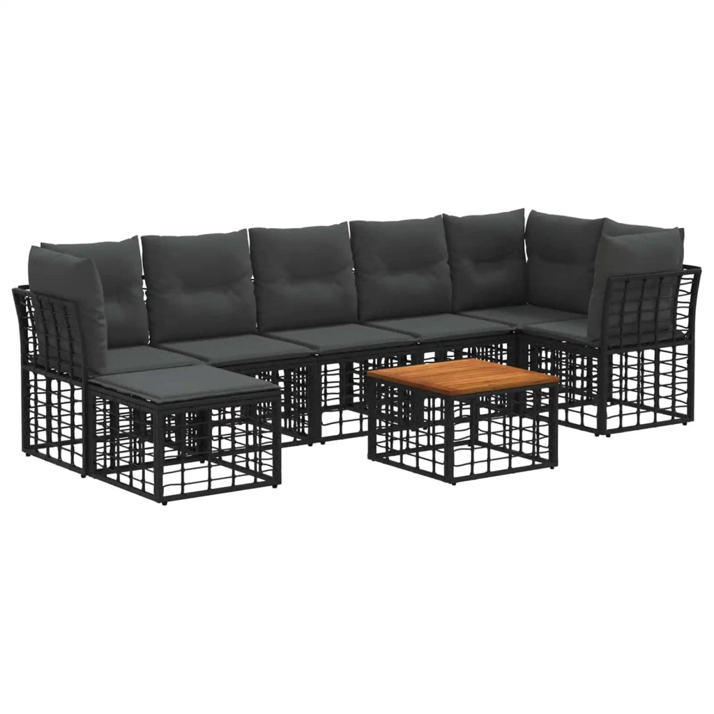 Set di divani da esterno 8 pcs Nero e Grigio scuro Poliestere