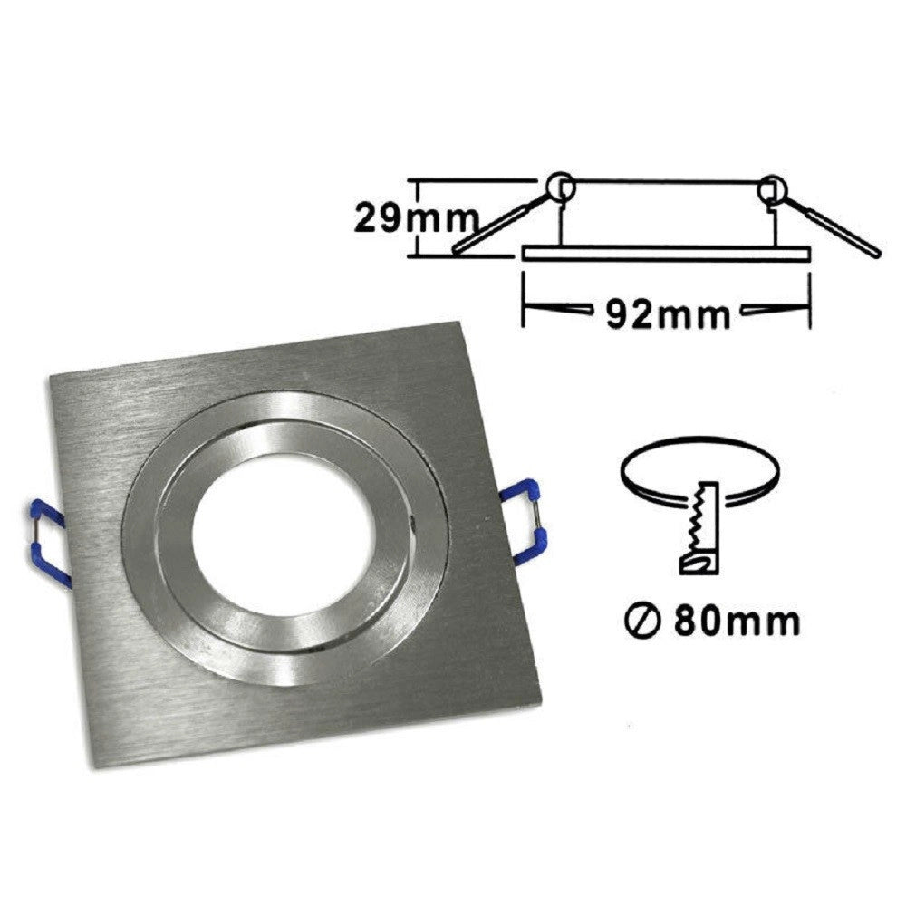 Trade Shop - Porta Faretto Incasso Faretto Gu10 Quadrato Acciaio Orientabile Portalampada P3 - Argento