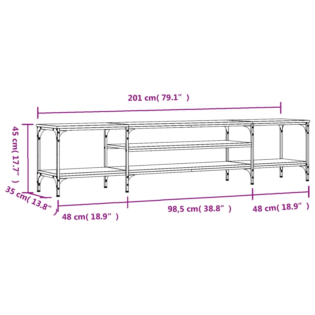 Mobile TV Grigio Sonoma 201x35x45 cm Legno Multistrato e Ferro 831816