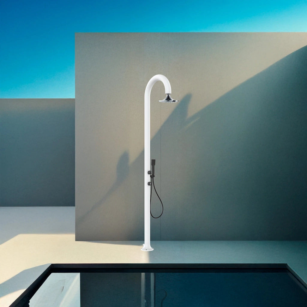 SINED Doccia In Alluminio Bianco Con Soffione Sensor E Doccino Mobile Doppio Attacco Acqua Posizionabile In Esterno Ed Interno LUNA ALU D BIANCA SENSOR