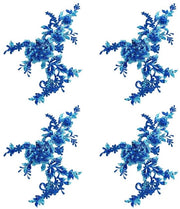 Set di applicazioni per tessuti da 4 - Fiori blu bordo - Pannelli di patchwork - Riparazione decorativa - Accessori per abbigliamento - 35,1 cm x 24,1 cm - Pannelli di stoffa