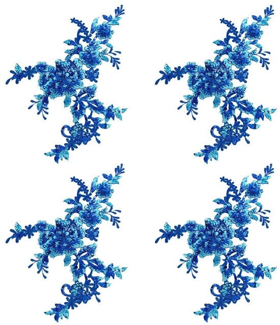 Set di applicazioni per tessuti da 4 - Fiori blu bordo - Pannelli di patchwork - Riparazione decorativa - Accessori per abbigliamento - 35,1 cm x 24,1 cm - Pannelli di stoffa