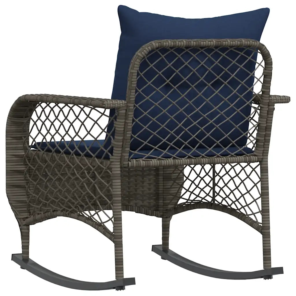 Sedia a Dondolo da Giardino con Cuscini in Polyrattan Grigio