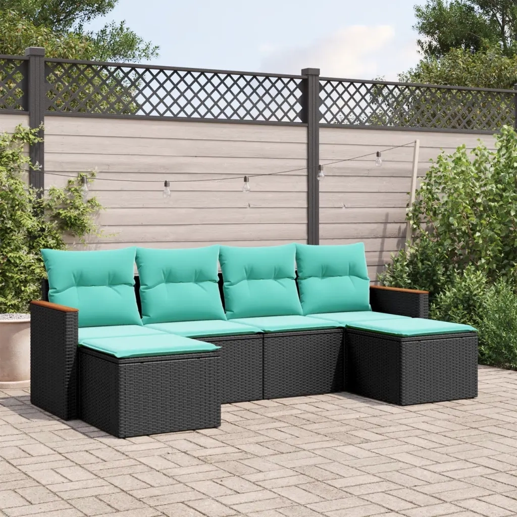Set Divani da Giardino 6 pz con Cuscini Nero in Polyrattan 3226218