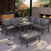 Set da Giardino con Divano Angolare, Tavolo e Panca ¨C MINIMAL ¨C Polyrattan Grigio, 8 Posti