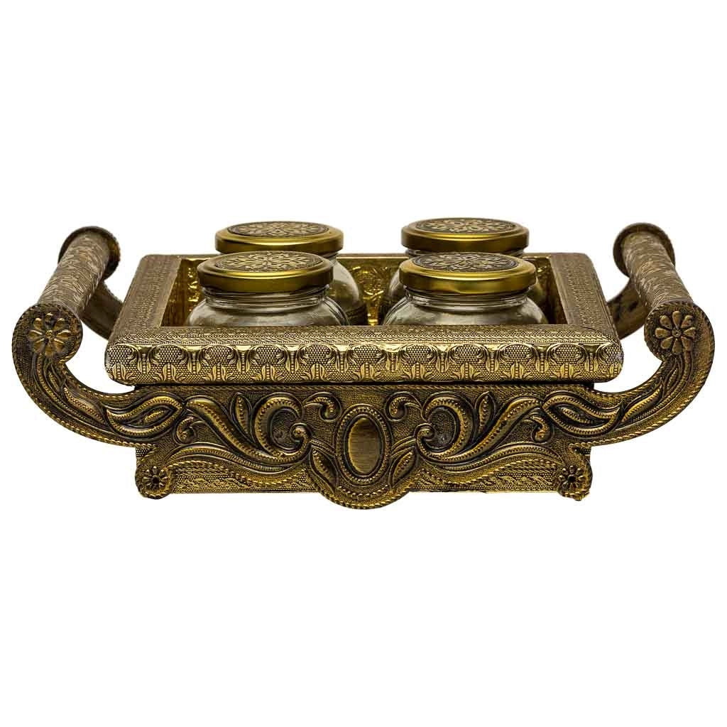 Vassoio in metallo goffrato oro 33x27,5x7h