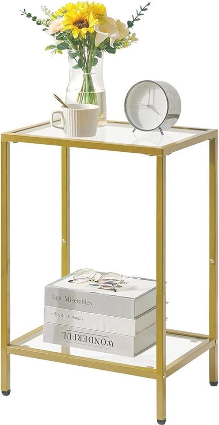 Tavolo da Sala Industriale con 2 Nivei e Vetro Temprato - Tavolo Multifunzionale per Salotto, Camera da Letto e Home Office