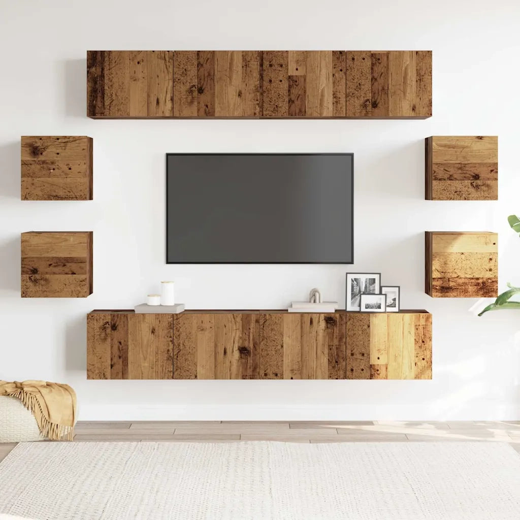 Set Mobile TV 8 pz-Set di 8 Credenza per TV Montato a Parete Legno Antico in Truciolato