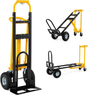 Carrello a Mano 3 in 1, Carrello Pieghevole Trasportatore in Acciaio con Ruote in Gomma Pneumatiche e Manico Ergonomico, Carico 136 kg, per Uso Domestico, Industriale e Magazzino
