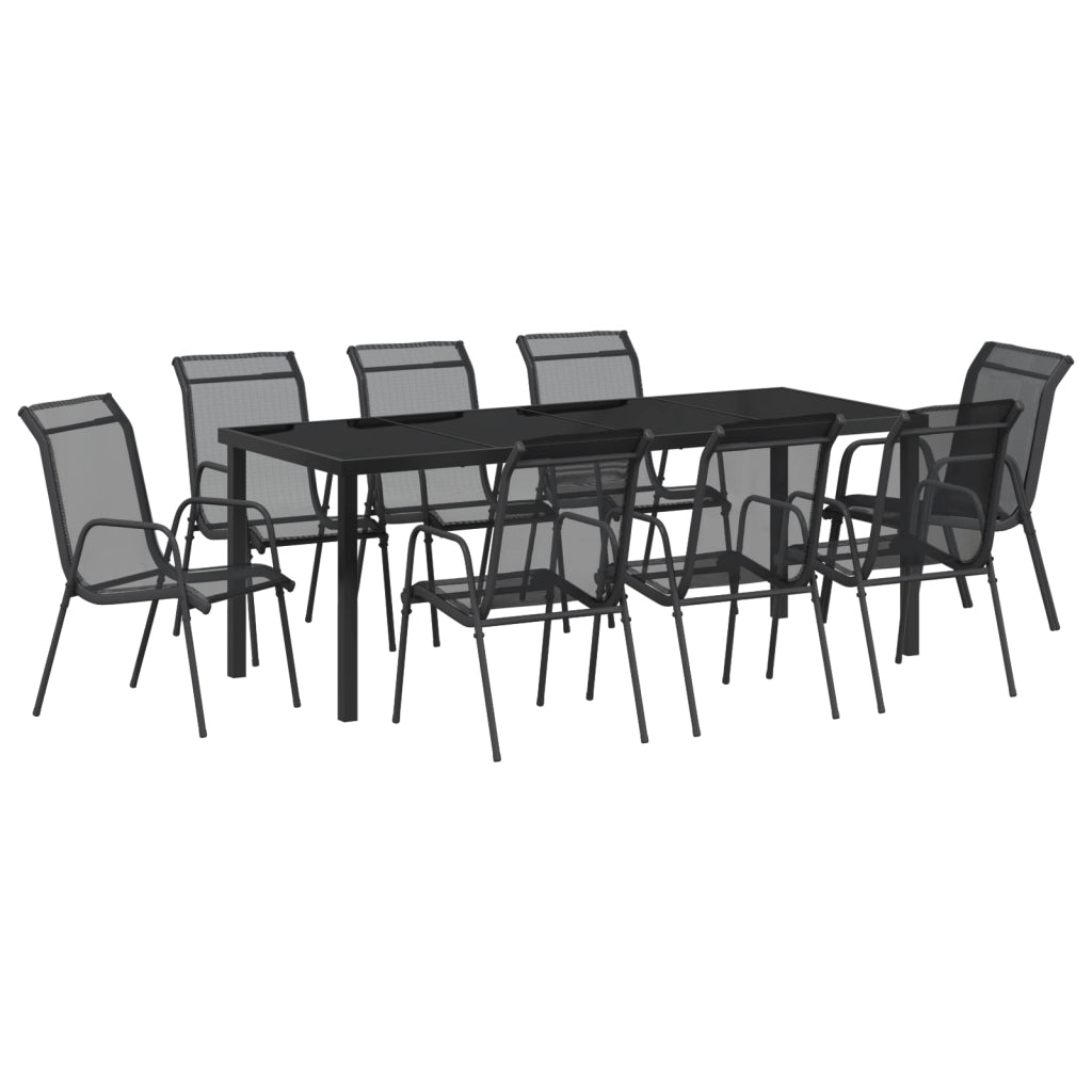 Set da Pranzo da Giardino 9 Pezzi Nero Textilene e Acciaio