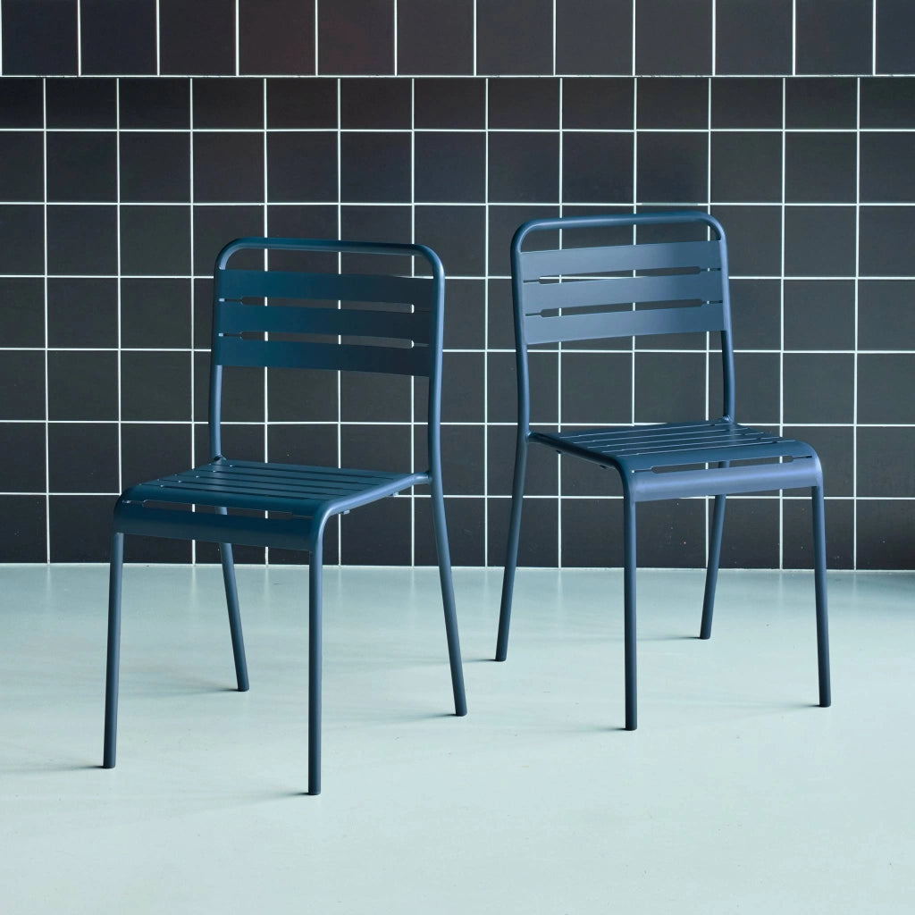 set 2 sedie da giardino bistrot in acciaio, blu navy