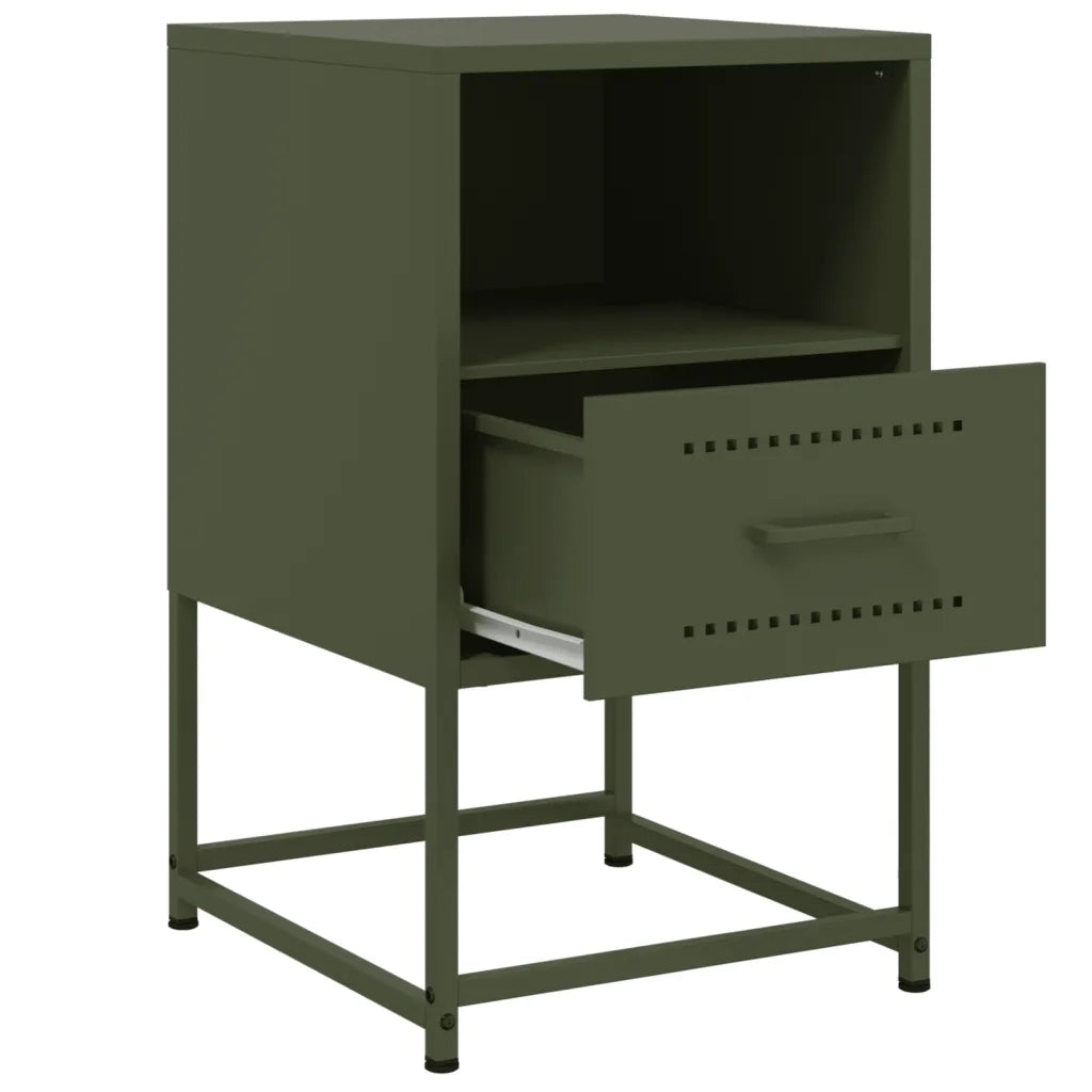 Comodini 2 pz-Set di 2 Tavolino da notte Verde Oliva 36x39x60,5 cm in Acciaio 162607