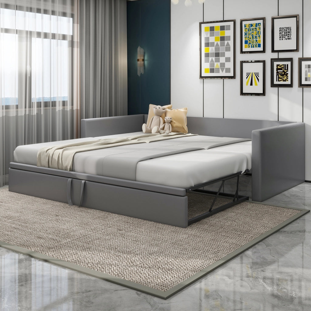 Letto divano estraibile 90 × 200 cm et 180 × 200 cm con rete, 2 posti, senza materasso, grigio