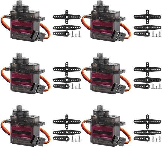 Servomotore 6 pezzi - Micro-servomotore - Cambio di velocità a microstep - Angolo di 180 gradi regolabile - Leggero - Compatibile con Arduino - Mini motore