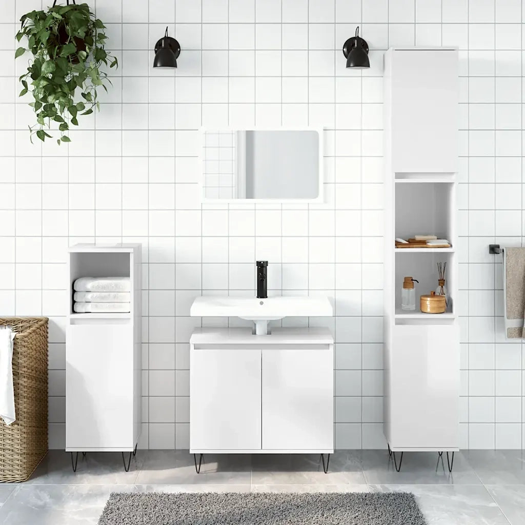 Armadietto Bagno Bianco Lucido 58x33x60cm in Legno Multistratocod mxl 128076