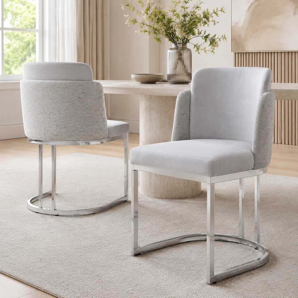 Set di 6 sedie da pranzo 61.5x53.5x86.0 cm con doppio schienale in chenille grigio e argento
