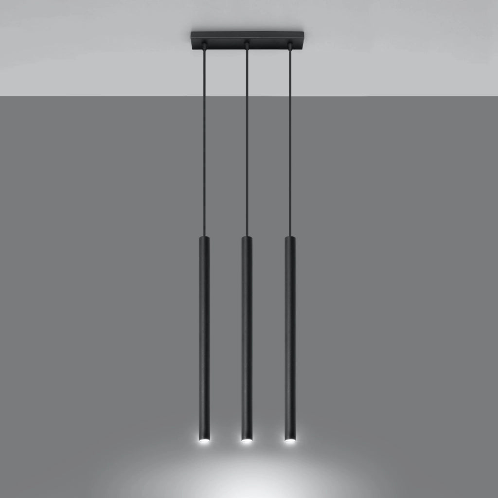 Lampada a sospensione Pastello verde oceano in acciaio nero con tubo LED G9 3x8W