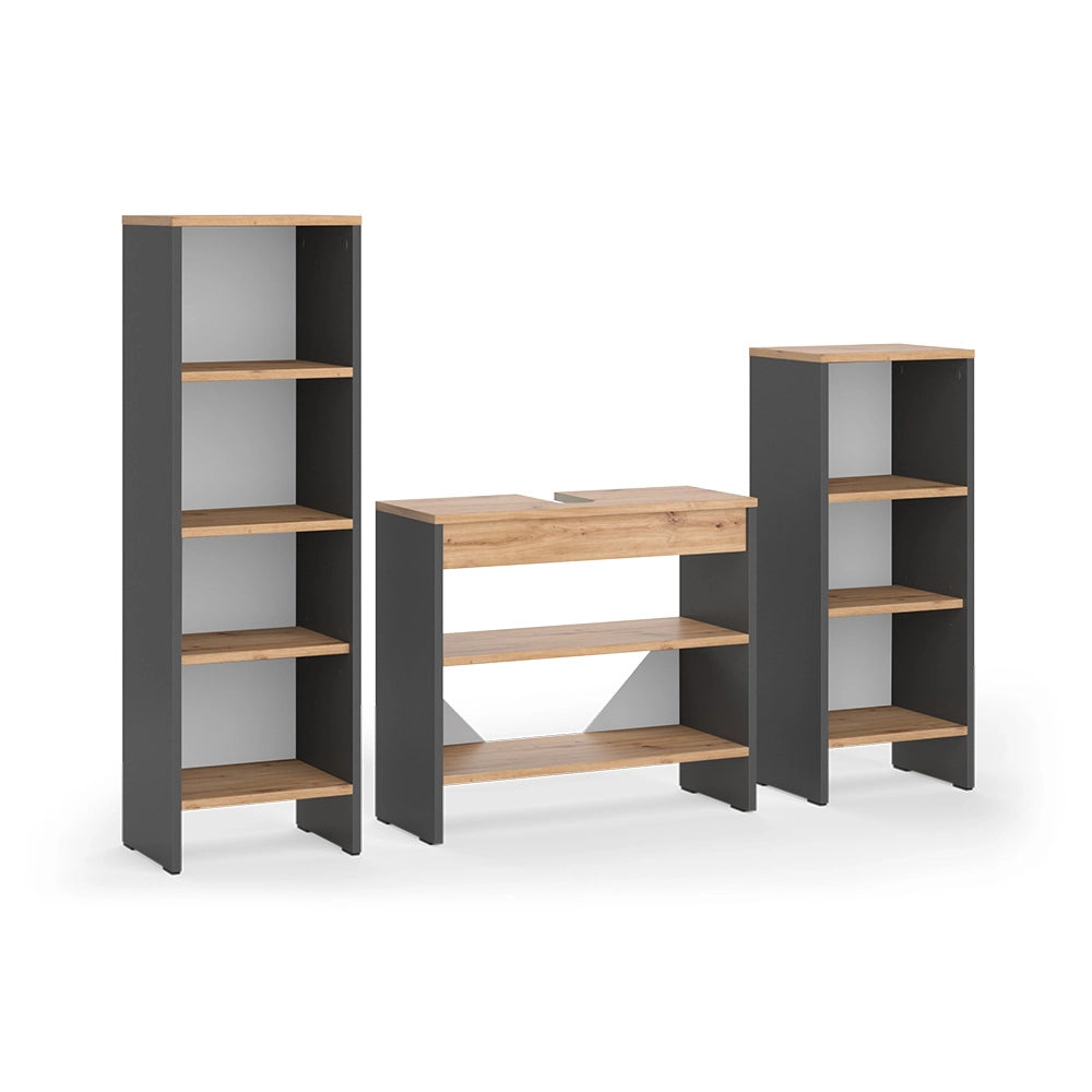 Vicco Set di mobili da bagno Antracite/Quercia dorata 3 parti