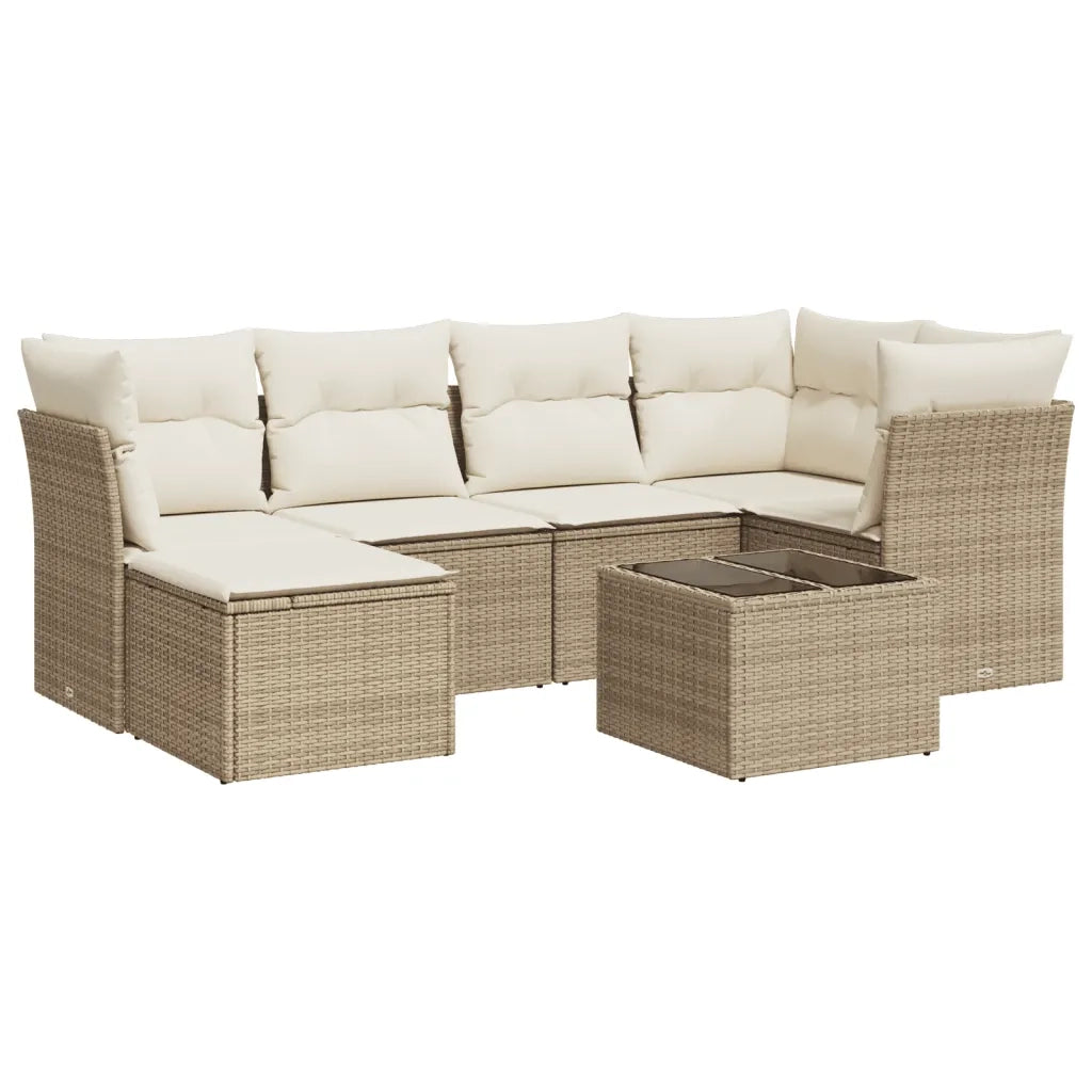 Set Divani da Giardino 7 pz con Cuscini Beige in Polyrattan 3217958