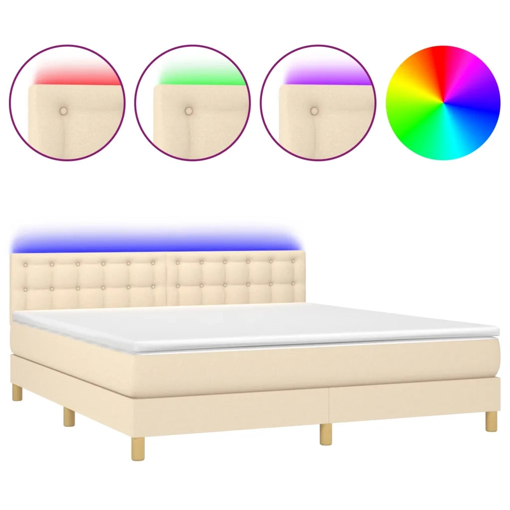 Letto a Molle con Materasso e LED Crema 180x200 cm in Tessuto cod mxl 62265