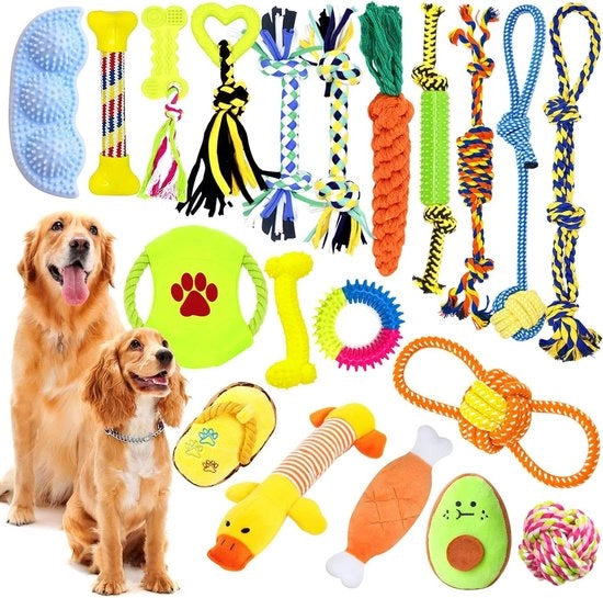 Set di Giocattoli per Cuccioli in Cotone Naturale - 20 pezzi - Per Pulizia dei Denti e Giocattoli per Morde per Cani Piccoli e Medio Grandi