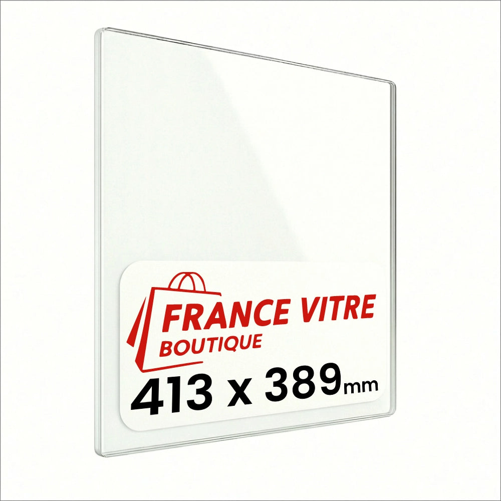 413 x 389 x 4 mm - Vetro per stufa a legna - vetro camino di ricambio - vetro per caminetto resistente al fuoco - France Vitre