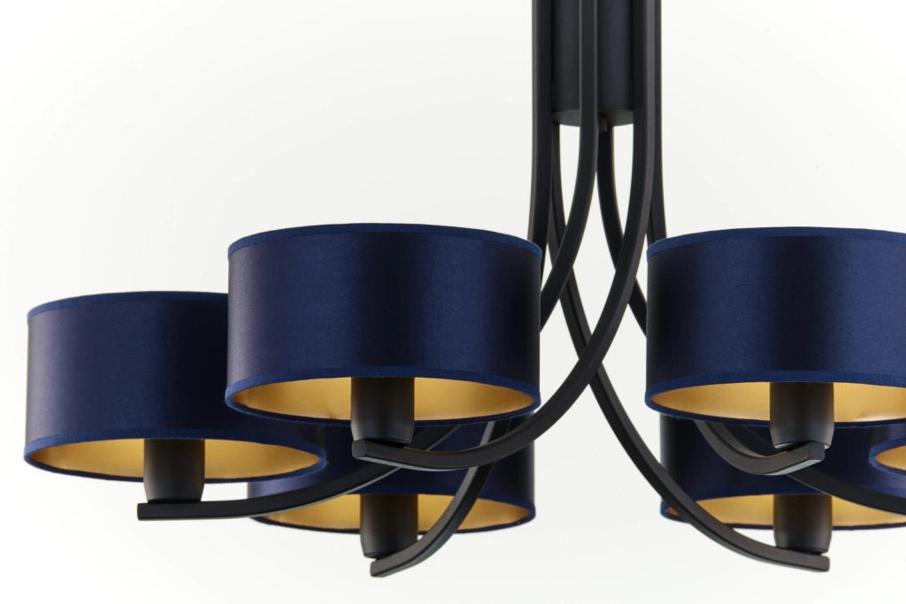 Lampadario nero a catena, paralumi blu 6xE27 ARTHUR Jupiter