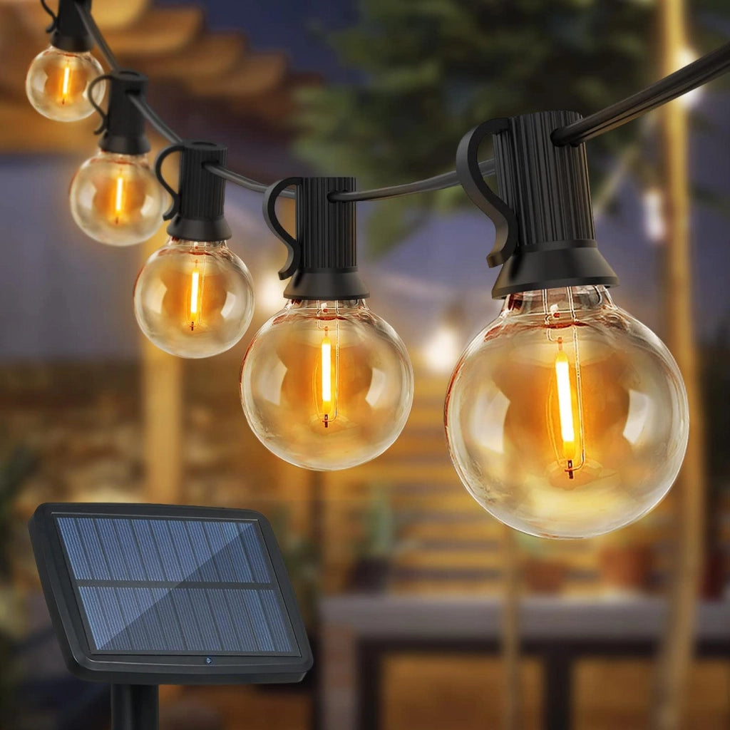Catena luminosa solare crepuscolare 30 lampadine filo LED 3W luce decorativa 2200K decorazione esterni 10 metri