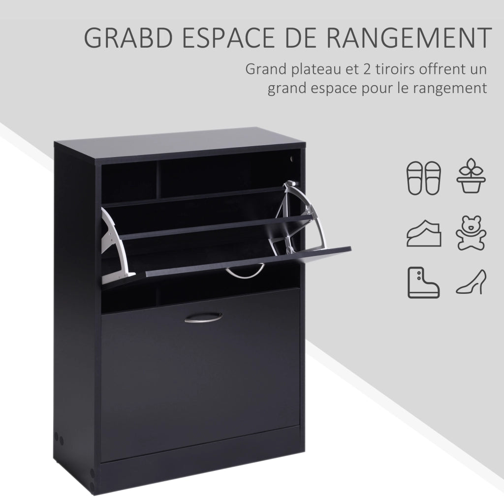 Armadio per scarpe con 2 ante ¨C zephmum ¨C nero 60x24x80 cm