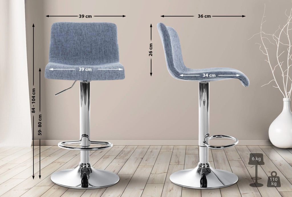 Sgabello HOVER in tessuto blu,Metallo in look cromato