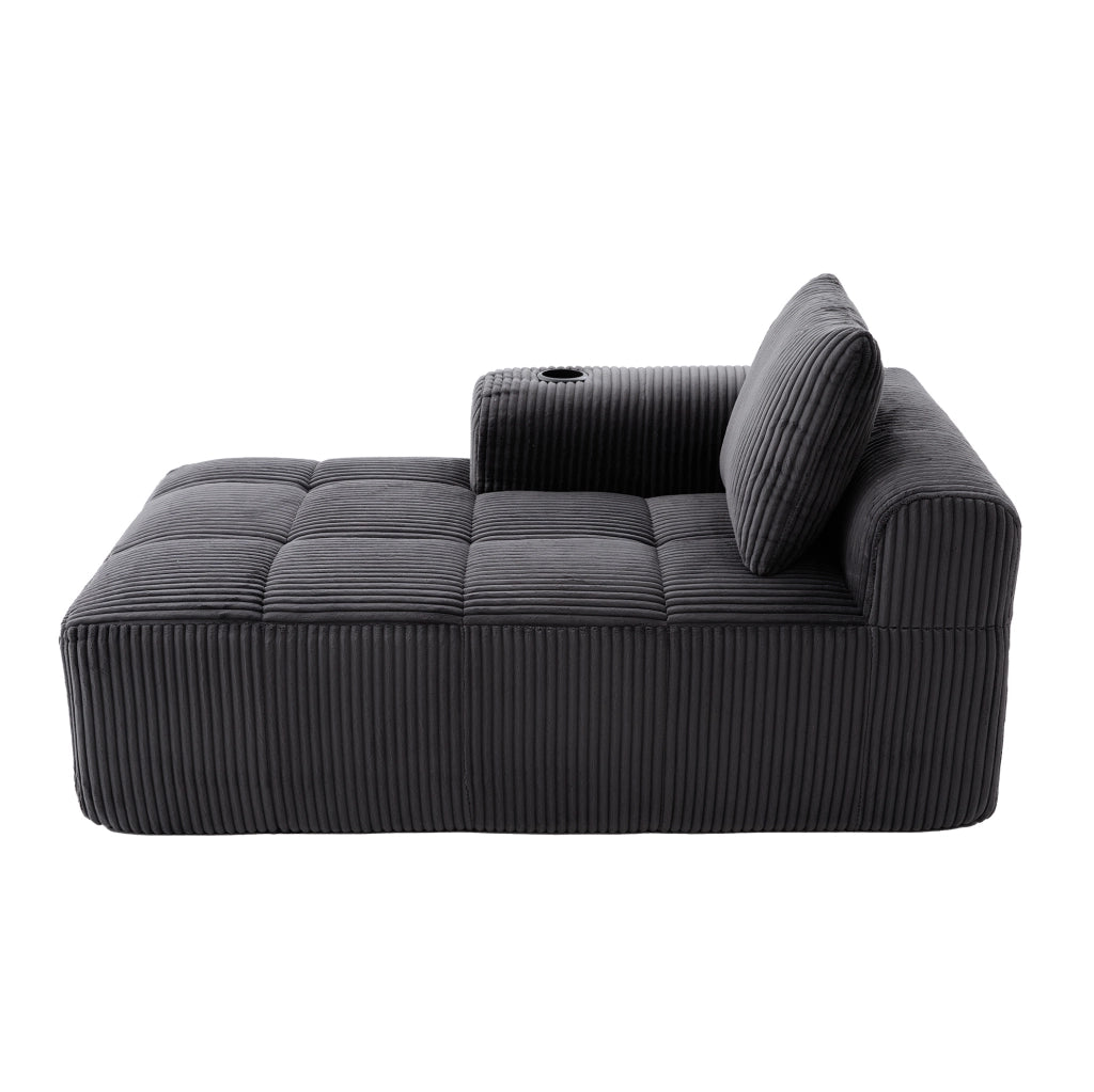 Divano compatto in corduroy con tasche laterali e portabicchieri; 158x93x61 cm; grigio scuro