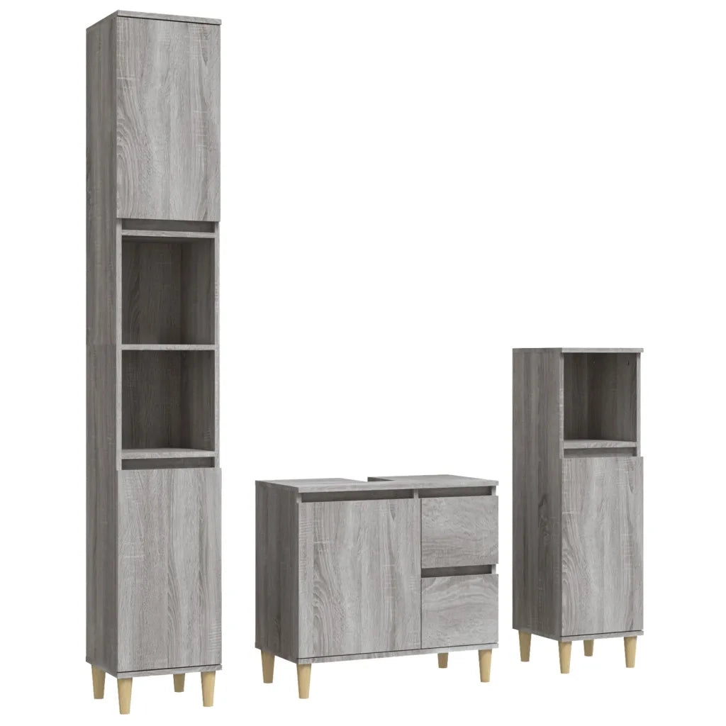 Set Mobili da Bagno | Armadio da bagno 3 pz Grigio Sonoma in Legno Multistrato