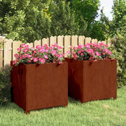 Fioriere con Gambe 2pz Ruggine 49x47x50 cm Acciaio Corten