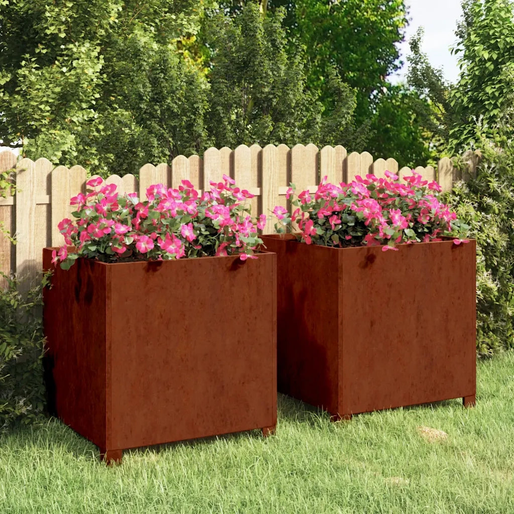 Fioriere con Gambe 2pz Ruggine 49x47x50 cm Acciaio Corten