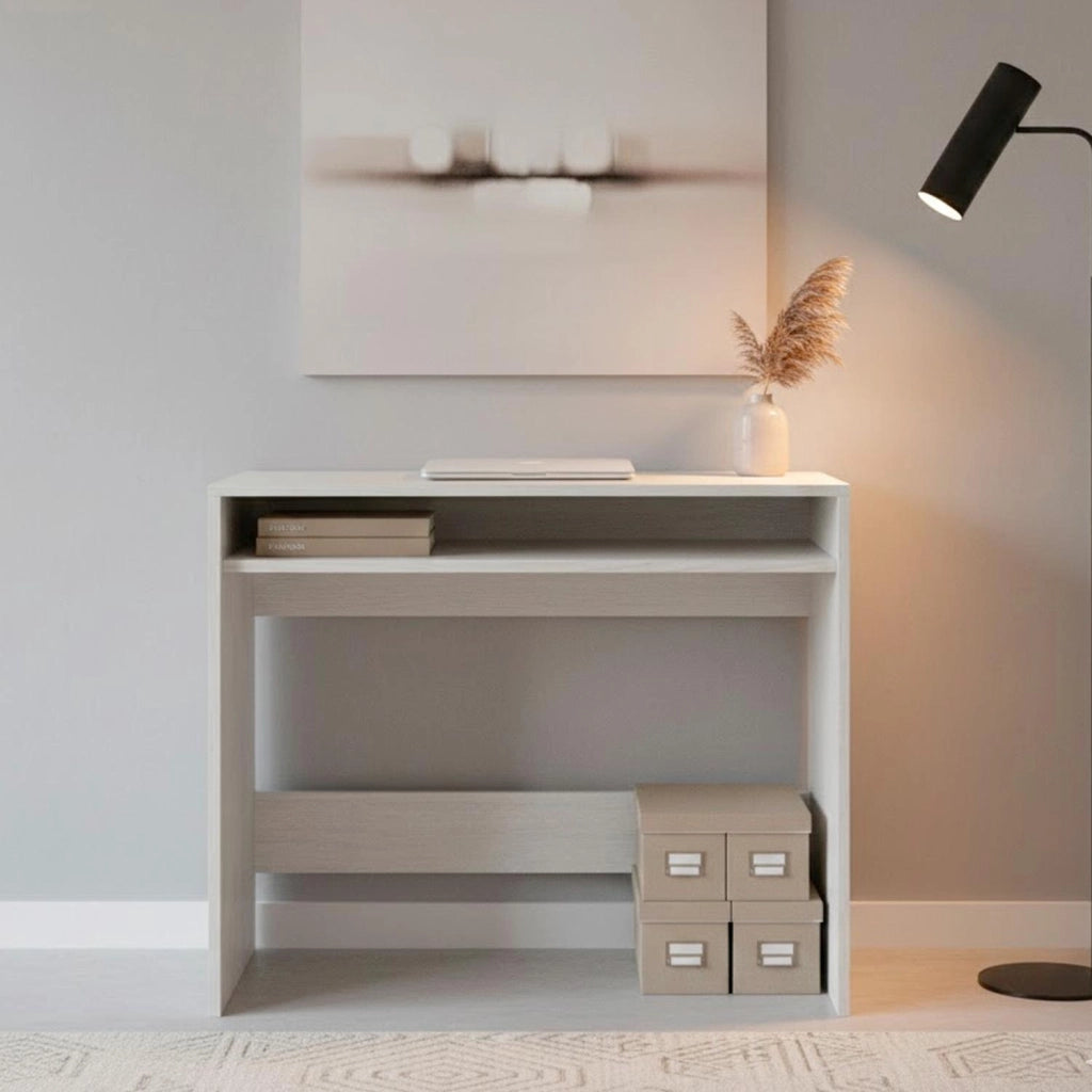 Scrivania Da Studio Compatta Con Vano Portaoggetti Integrato Design Moderno Per Home Office Cameretta E Smart Working 79 X 43 X 78 Cm Bianco Frassino