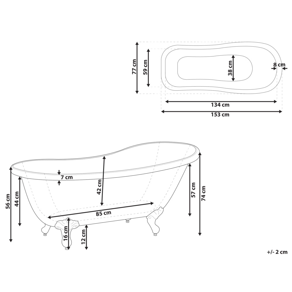 Vasca da bagno bianca con acrilico sanitario argento 153 x 77 cm Vasca autoportante con piedini design retrò tradizionale