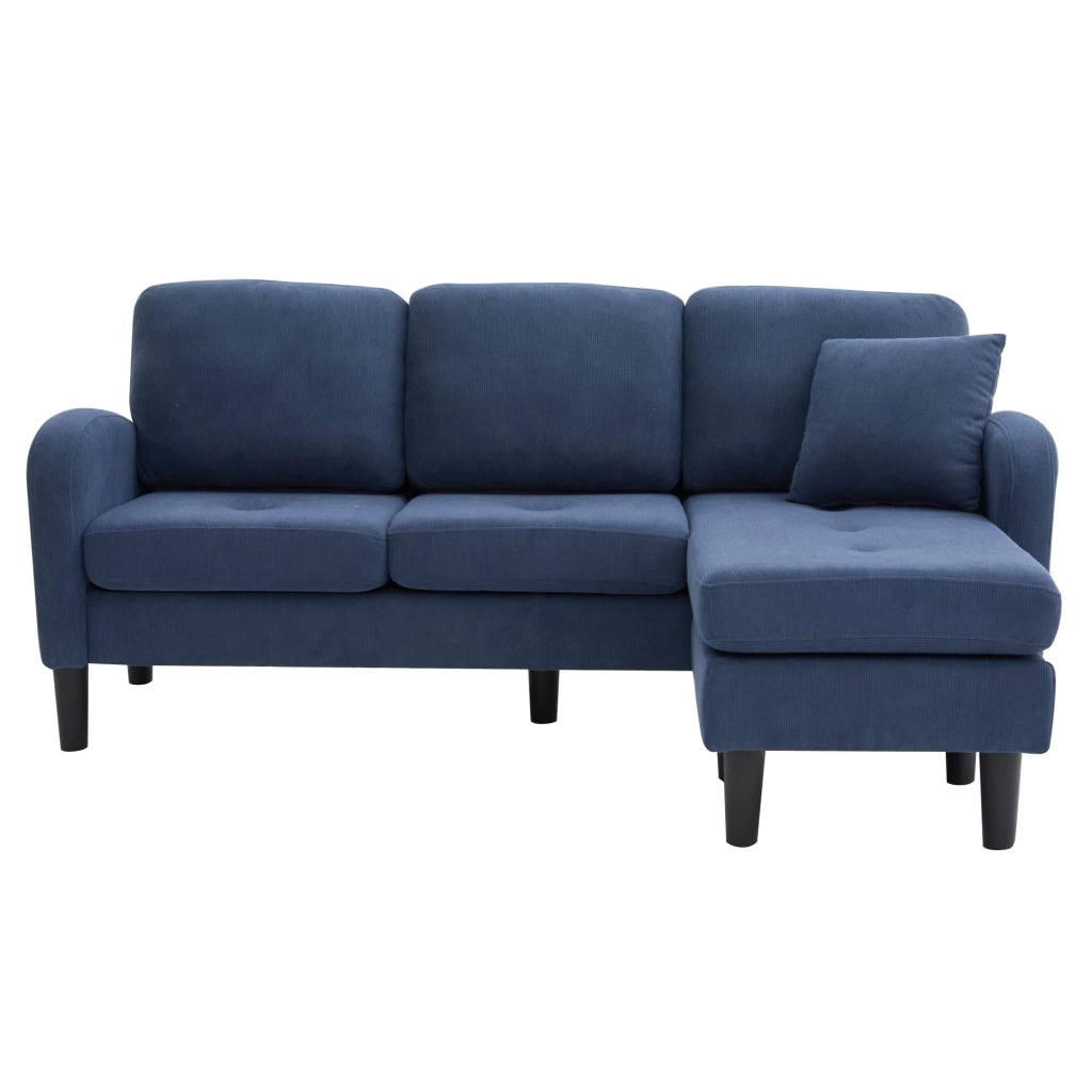 Divano angolare reversibile 3 posti con chaise longue modulare, in tessuto a coste Blu 166 × 118 × 77 cm