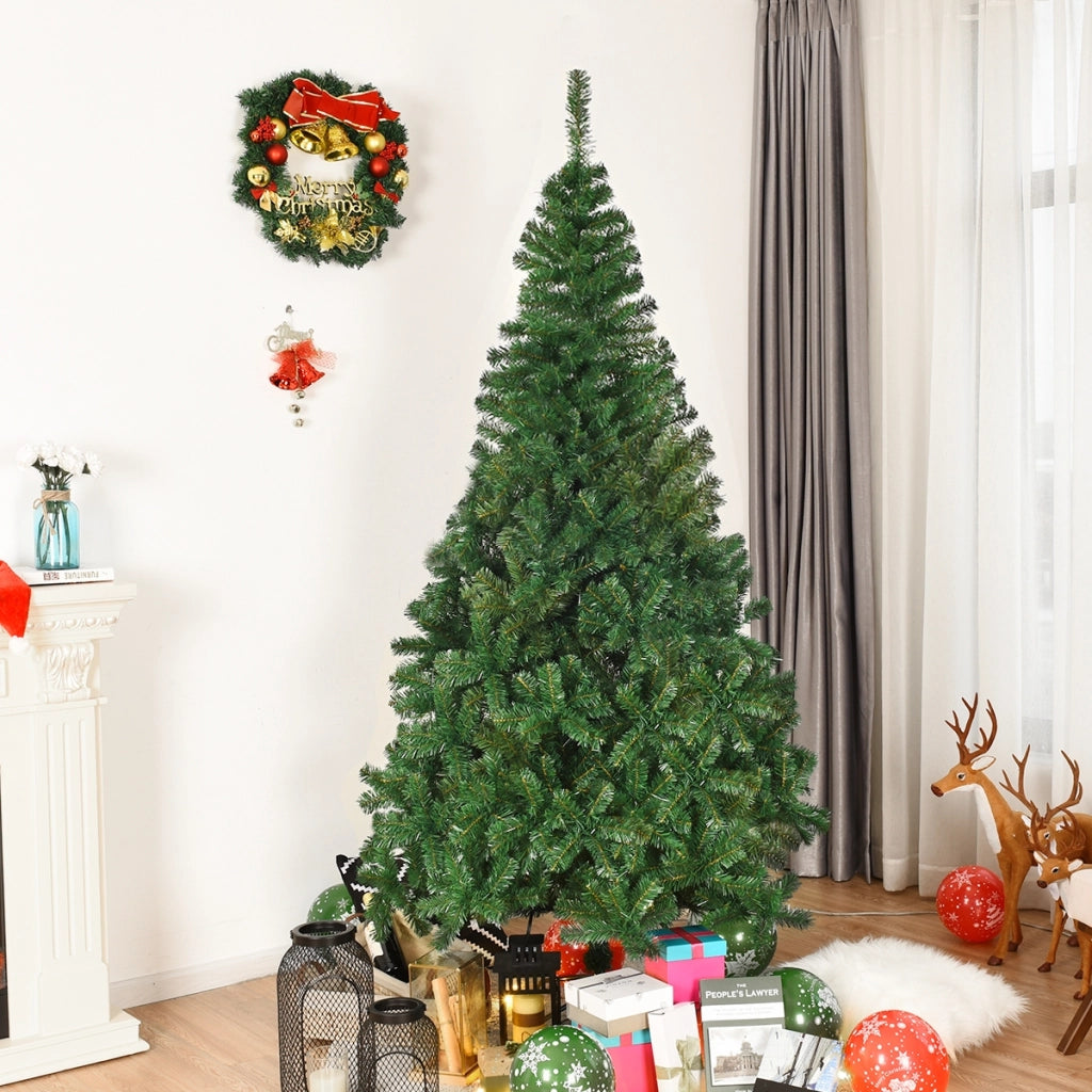 Albero di Natale 210cm con aghi in PVC di alta qualit¨¤ base di metallo, Abete artificiale per casa ufficio negozi hotel-Alberi di Natale