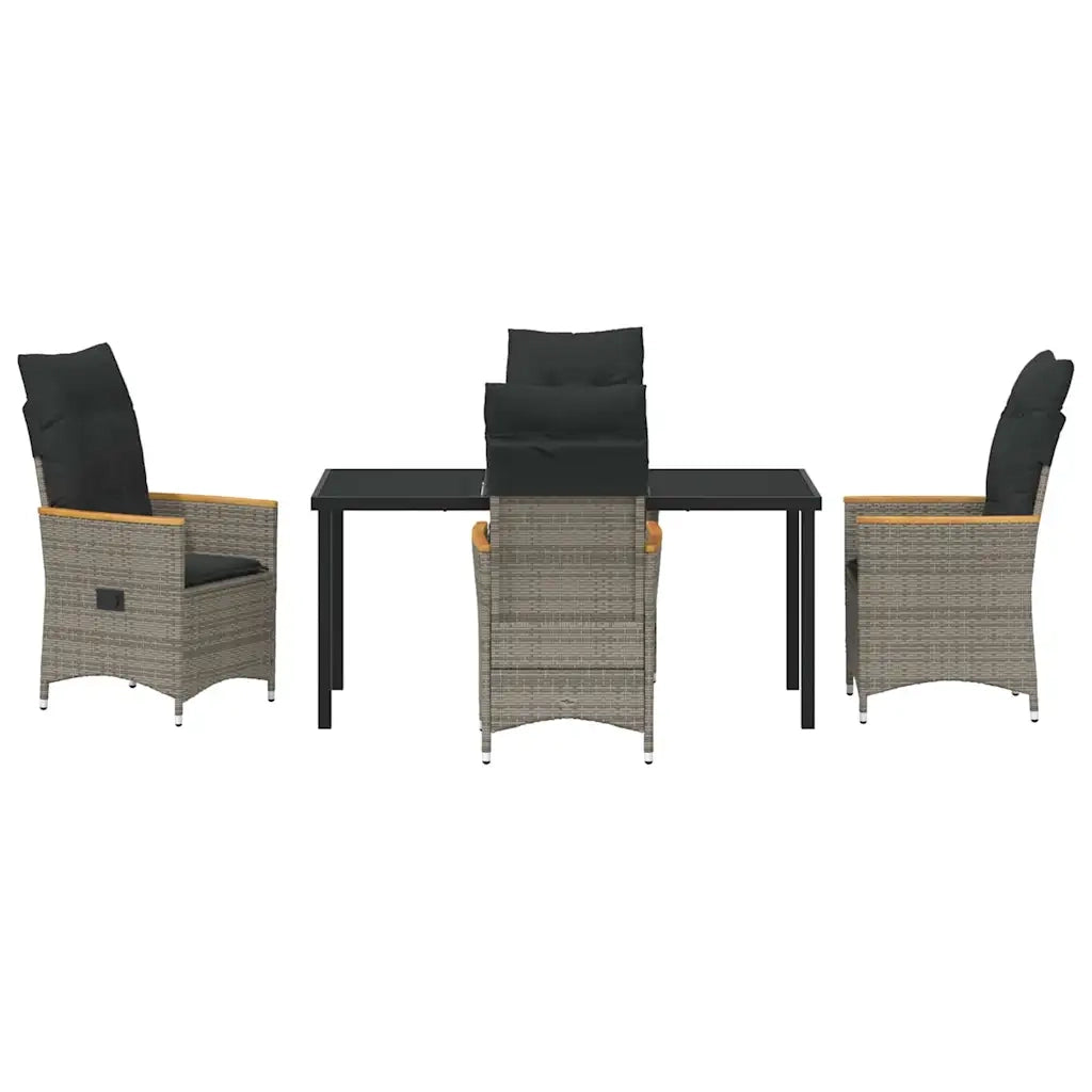 Set da Pranzo per Giardino con cuscino 5 pcs Grigio polyrattan