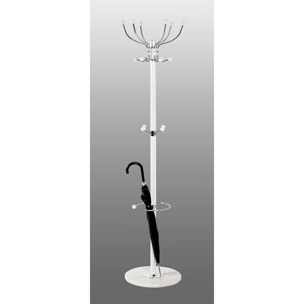 Trade Shop - Attaccapanni Appendiabiti Da Terra Con 17 Ganci In Metallo Cromo Bianco Base In Marmo 175cm -