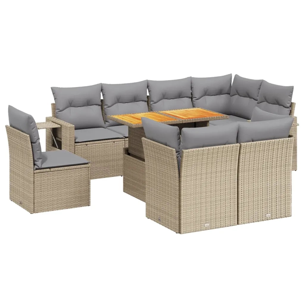 Set Divano da Giardino 9 pz con Cuscini Beige in Polyrattan 3271850