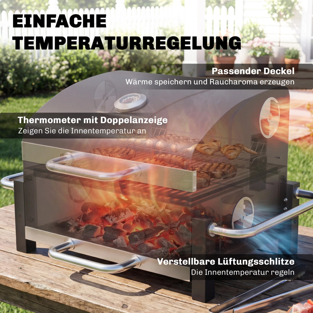 Barbecue a carbone portatile con coperchio ¨C zephmum ¨C grigio antracite 55x45x105 cm