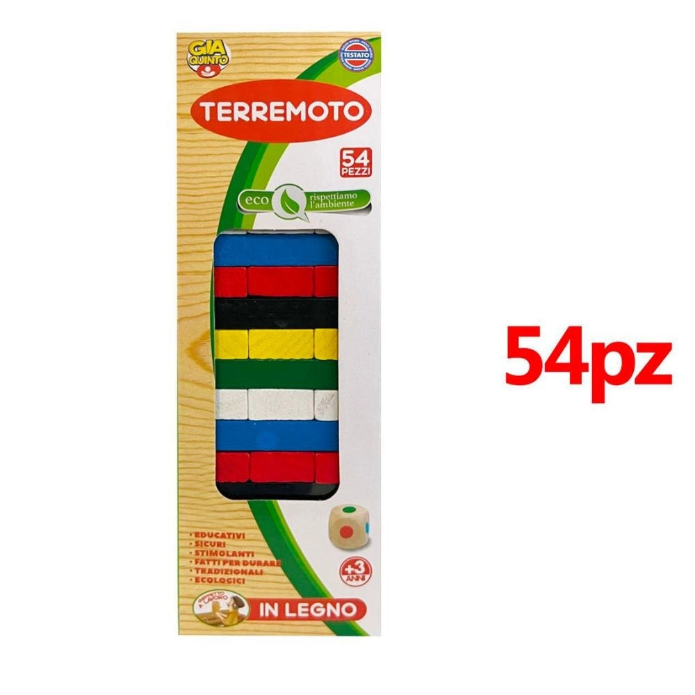 Trade Shop - Gioco Terremoto In Legno Colorato Gioco Per Bambini Educativo Abilità Età 3+ -