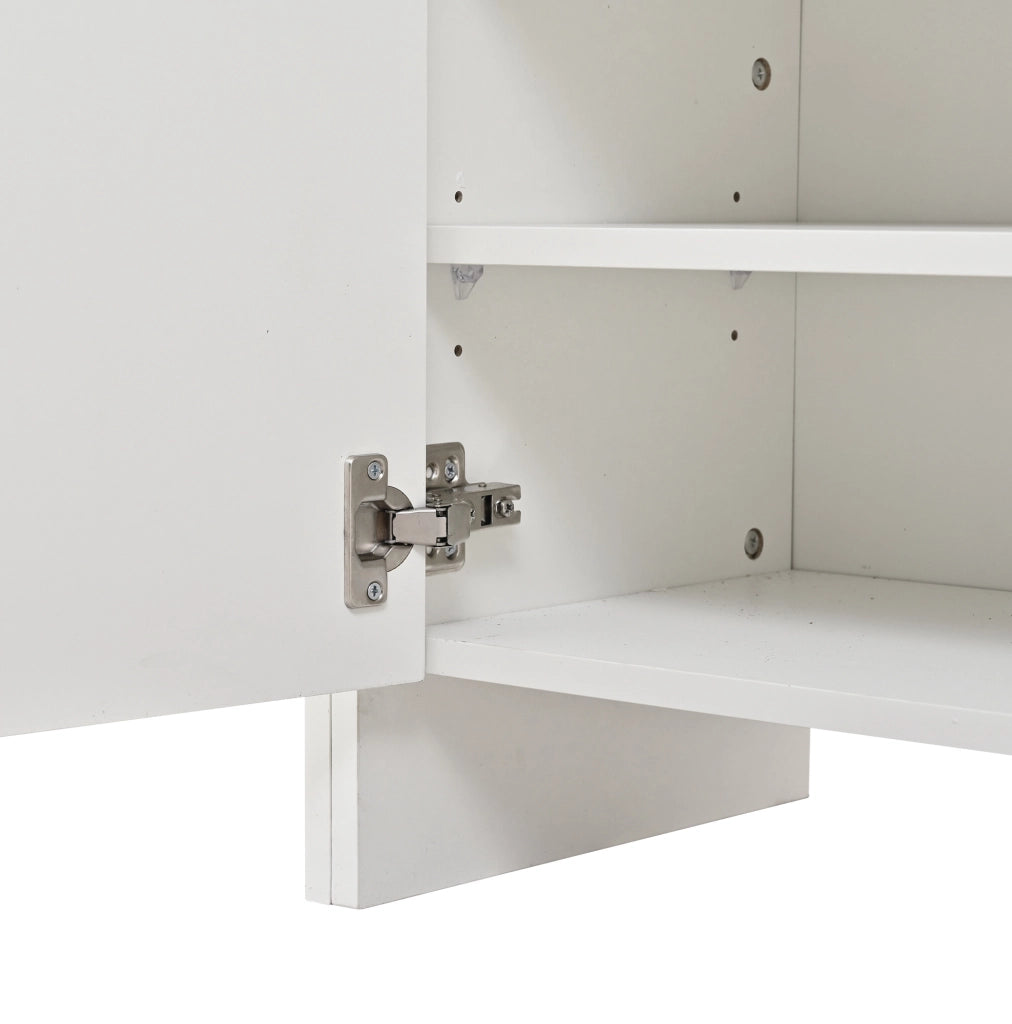 Garderobiera 125x36x165 cm con 8 ganci; 2 ante; 2 cassetti e 6 ripiani in MDF e truciolato bianco
