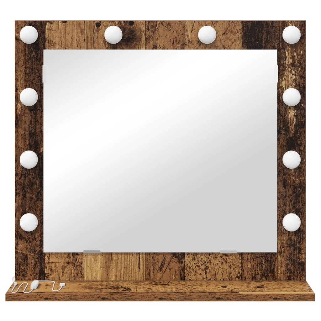 Specchio Vanity con Luci LED Legno Antico 60x55x18 cm