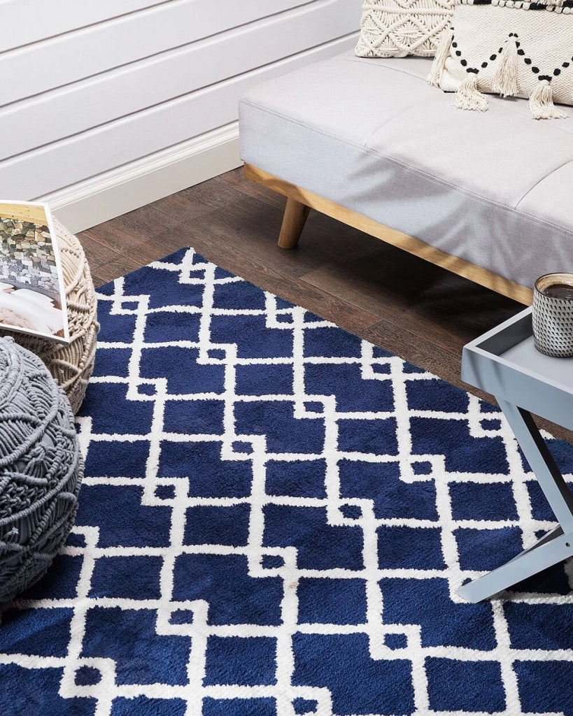 tappetino Tappeto Tessuto Blu 160 x 230 cm Geometrico Rettangolare Moderno