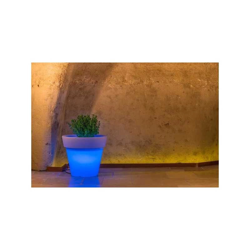 Vaso luminoso moderno di design Ø110 H95 in polimero resistente con LED blu per interno ed esterno - Made in Italy - Monacis