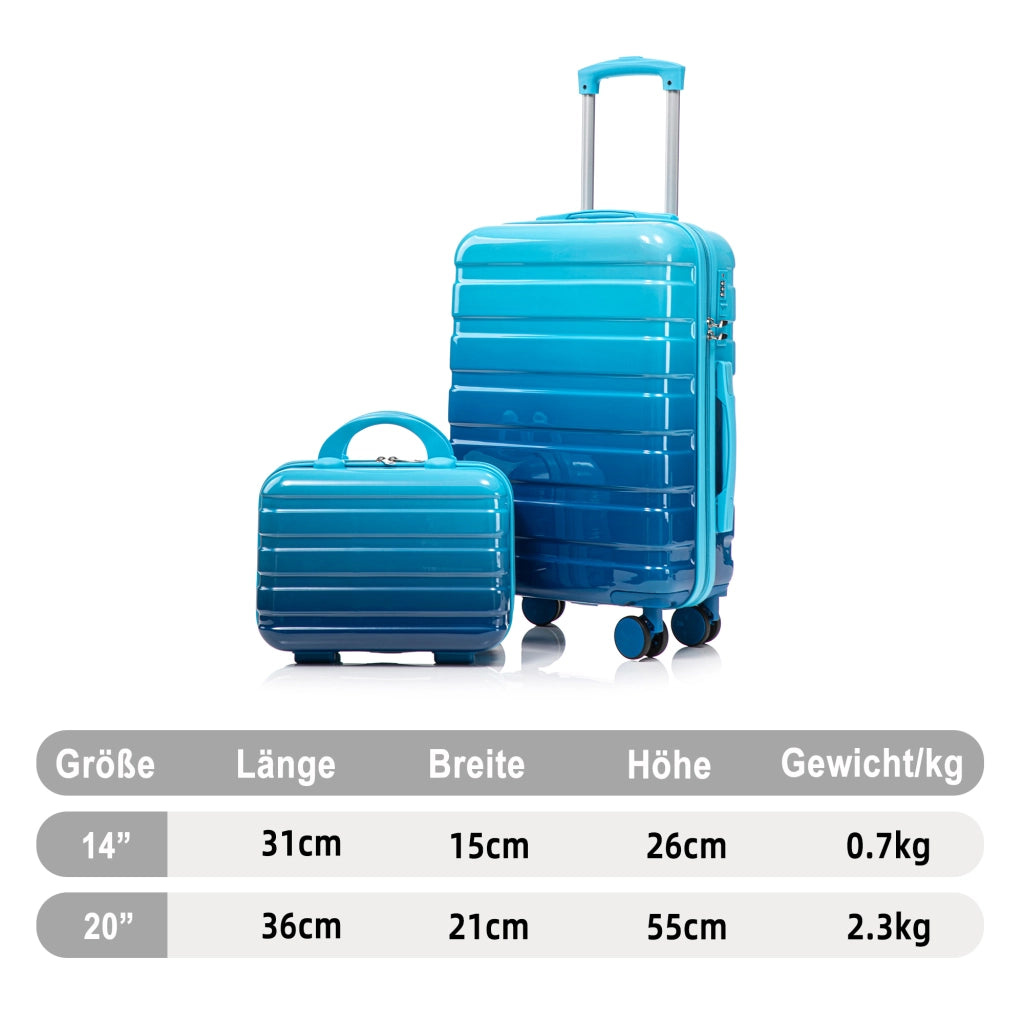Set composto da due valigette girevoli in PC da 14"/20" con lucchetto a combinazione e trousse per cosmetici da 14" (blu)