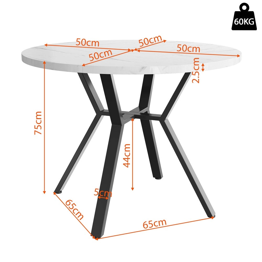 Set Tavolo e Sedie da Pranzo Rotondo ¨C Xylo ¨C Piano Marmo, Gambe Metallo Nero, 4 Sedie Similpelle Nere